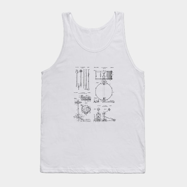 Drummer Gift Drum Kit Vintage Patent Image Tank Top by MadebyDesign